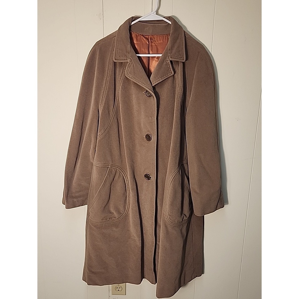 Vtg‎ JULI DE ROMA Womens Tan Faux-Cashmere  Long Coat sz L
